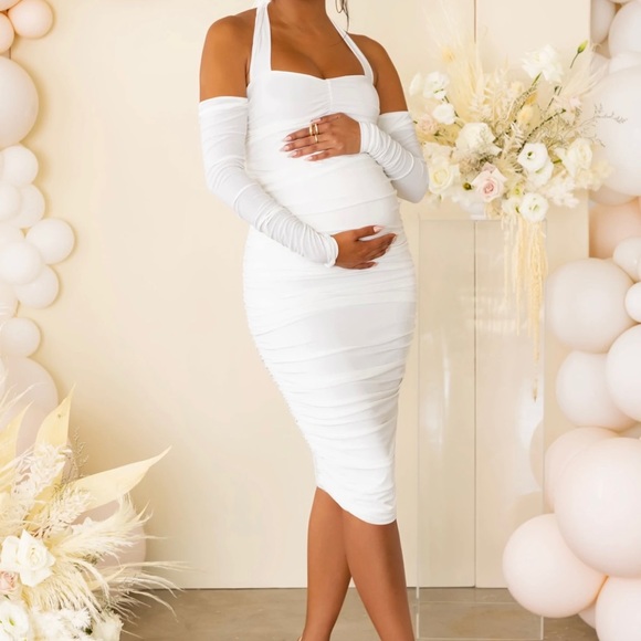 White Halter Maternity Dress - Picture 1 of 5